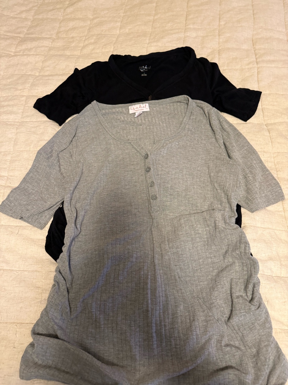 2-Pack Isabel Maternity Ribbed Henley Top - Button Front Size M & S